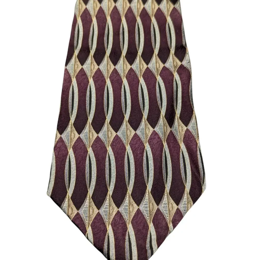 Pierre Cardin‎ Silk Tie Burgundy Abstract Geometric Pattern 59 Inch Made in USA